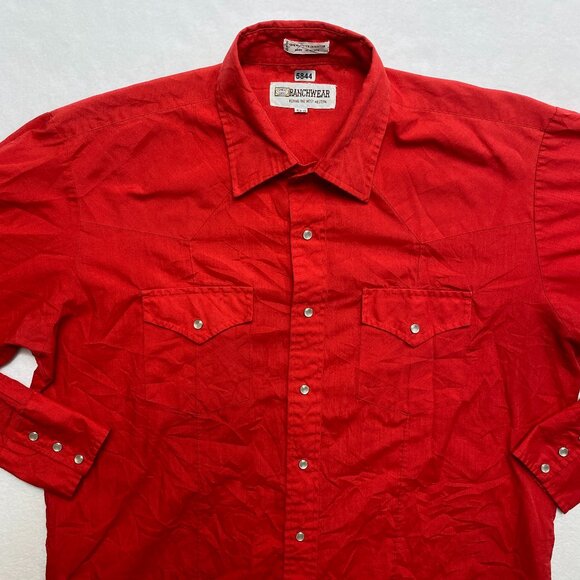 Vintage Ranchwear Pearl Snap Shirt Men's 16.5 /35 Red Long Sleeve Button Up - Picture 1 of 12